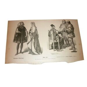 Antique Munchener Bilderbogen 437 German Costume Woodcut Braun Schneider Print